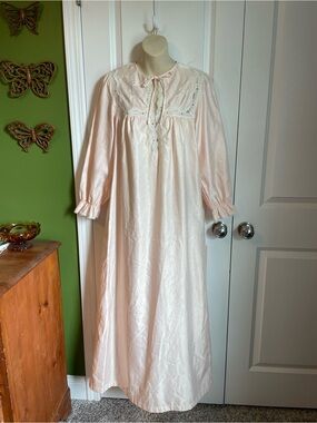 Vintage Barbizon Eileen Light Pink Nightgown Small Cotton Lined Lace Floral